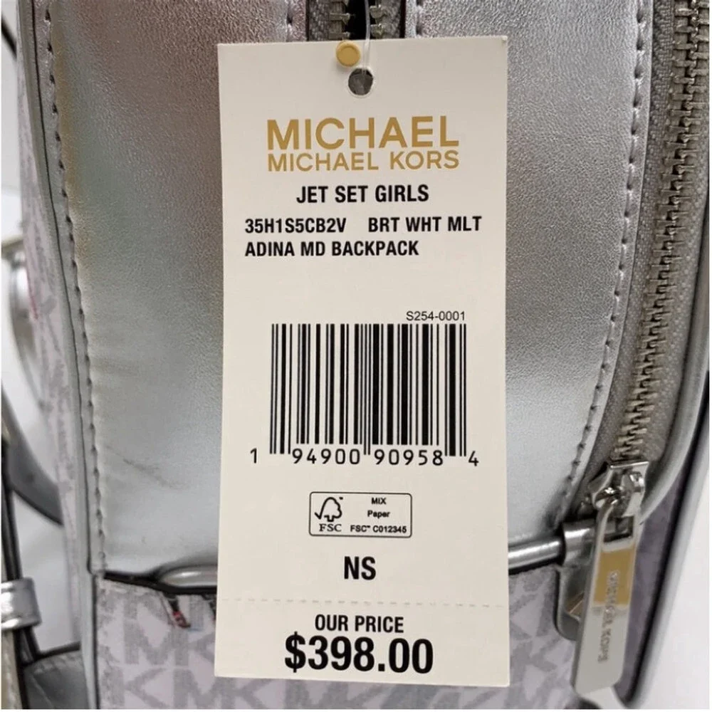 Michael Kors Jet Set Girls Adina Medium Backpack MK Bright White Silver